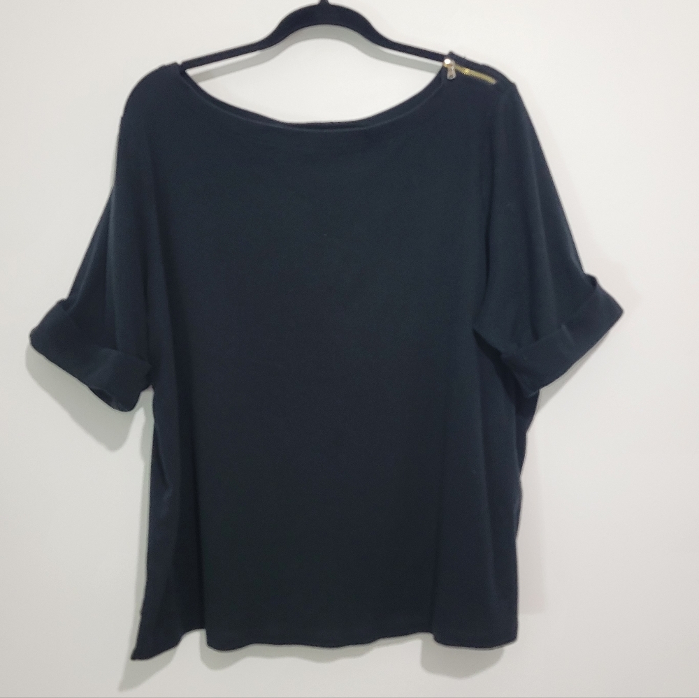 LAUREN RALPH LAUREN WOMEN'S SHORT SLEEVE BOAT NECK TOP BLACK